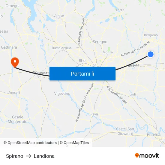 Spirano to Landiona map