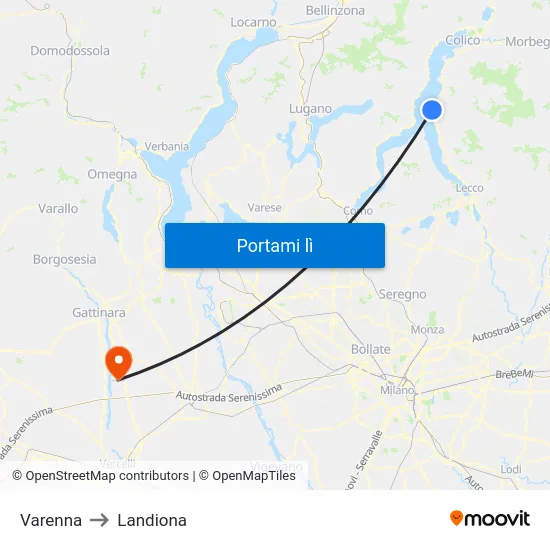 Varenna to Landiona map