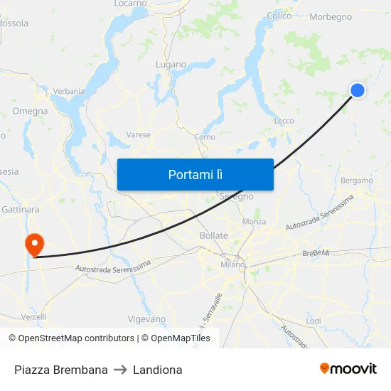 Piazza Brembana to Landiona map