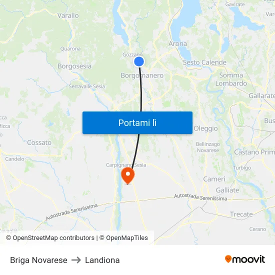 Briga Novarese to Landiona map