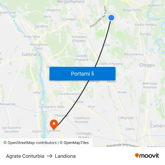 Agrate Conturbia to Landiona map