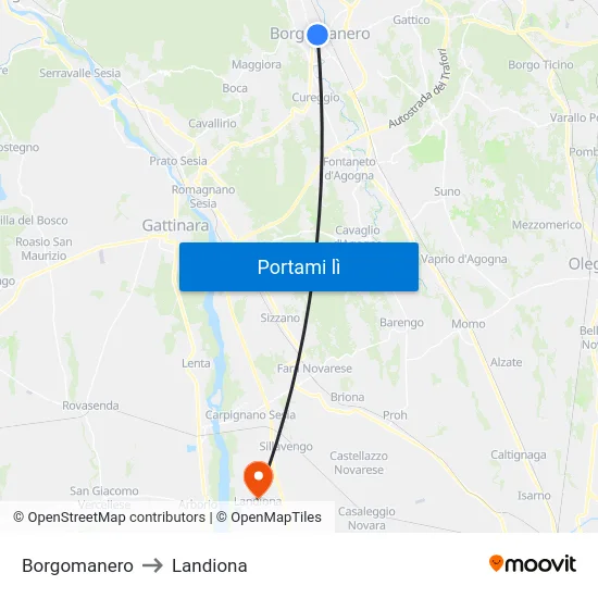 Borgomanero to Landiona map