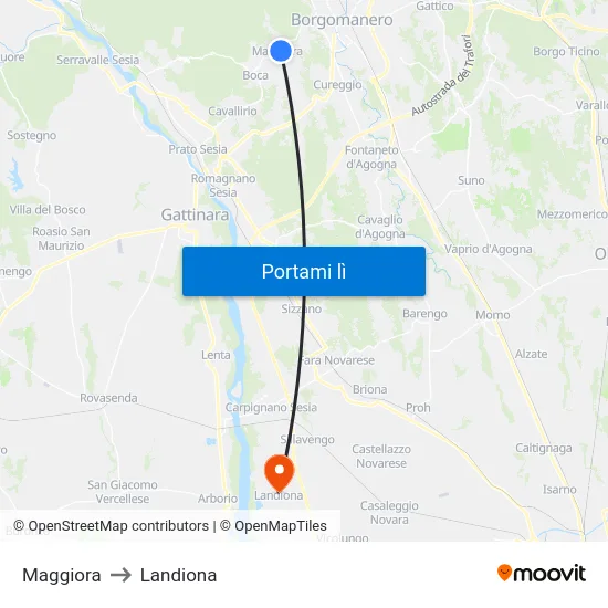 Maggiora to Landiona map