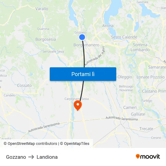 Gozzano to Landiona map
