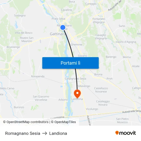 Romagnano Sesia to Landiona map