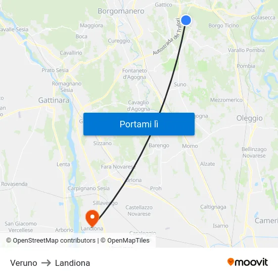 Veruno to Landiona map