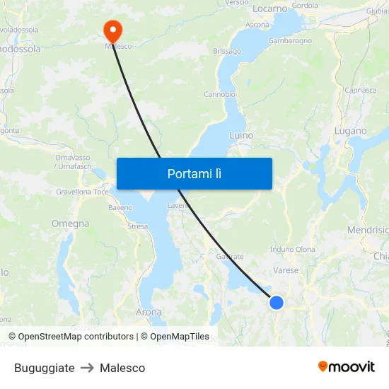 Buguggiate to Malesco map