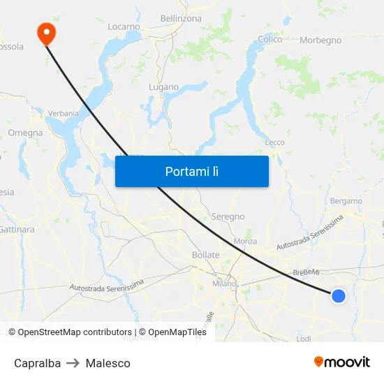 Capralba to Malesco map