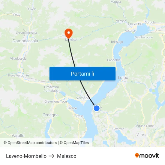 Laveno-Mombello to Malesco map