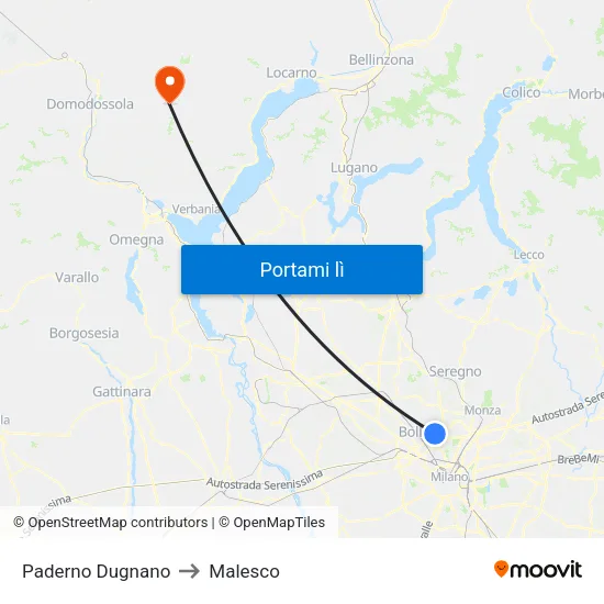 Paderno Dugnano to Malesco map