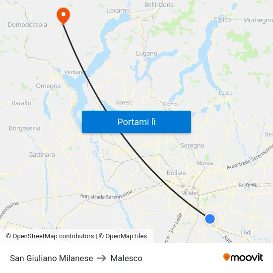 San Giuliano Milanese to Malesco map