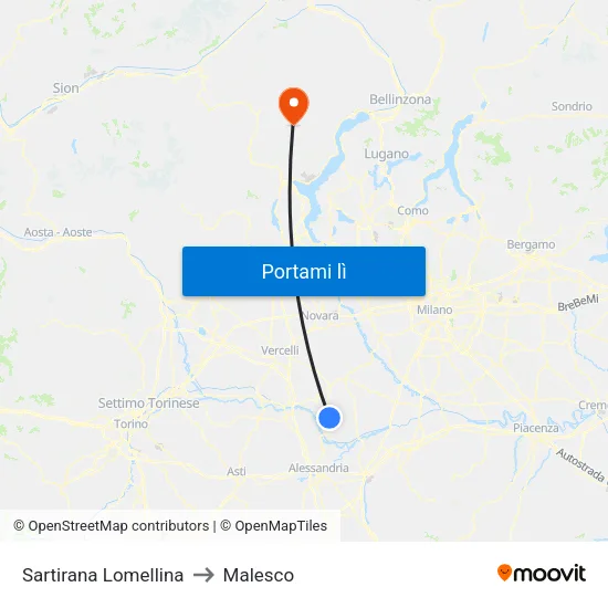 Sartirana Lomellina to Malesco map