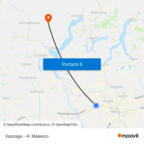Vanzago to Malesco map