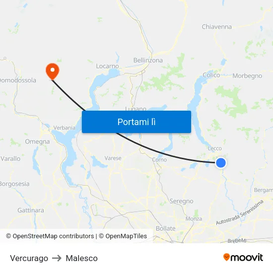 Vercurago to Malesco map