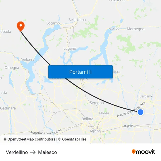 Verdellino to Malesco map