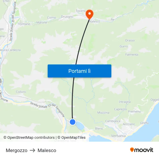 Mergozzo to Malesco map