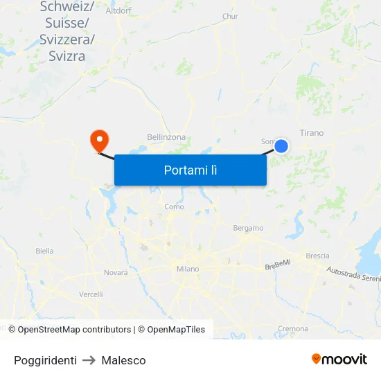 Poggiridenti to Malesco map