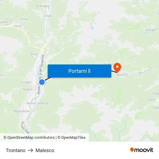 Trontano to Malesco map
