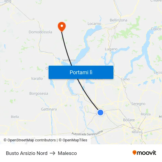 Busto Arsizio Nord to Malesco map