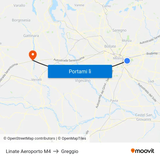 Linate Aeroporto M4 to Greggio map