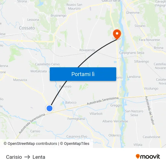 Carisio to Lenta map