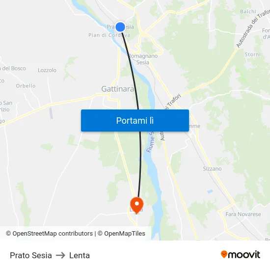 Prato Sesia to Lenta map