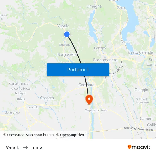 Varallo to Lenta map