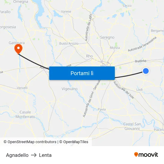 Agnadello to Lenta map