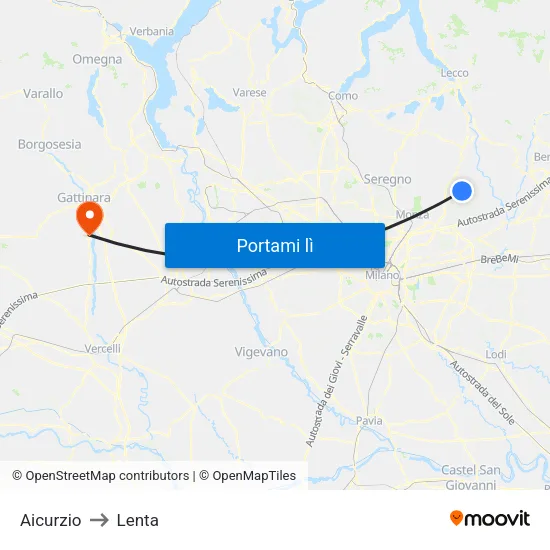 Aicurzio to Lenta map