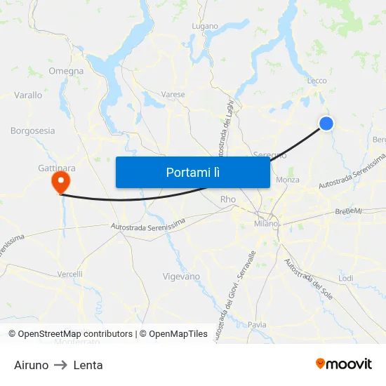 Airuno to Lenta map