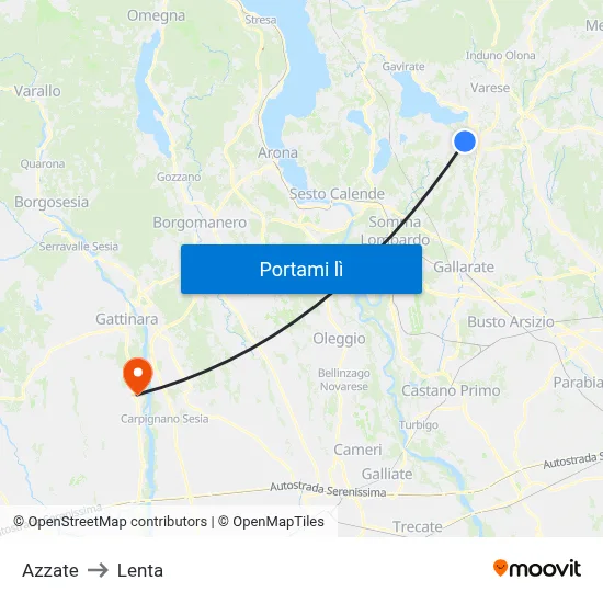Azzate to Lenta map