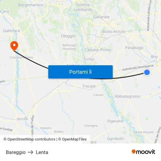 Bareggio to Lenta map