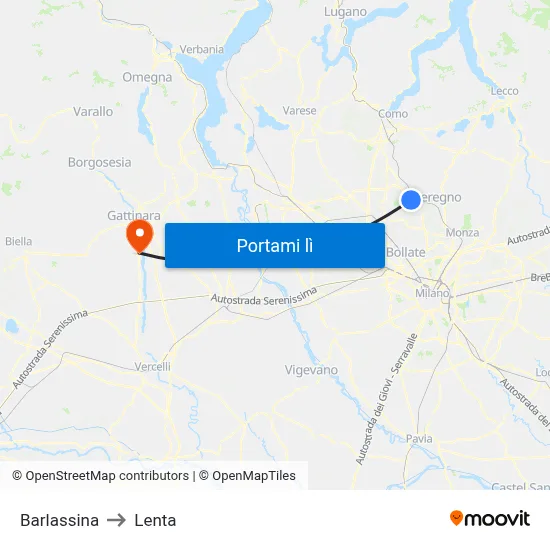 Barlassina to Lenta map