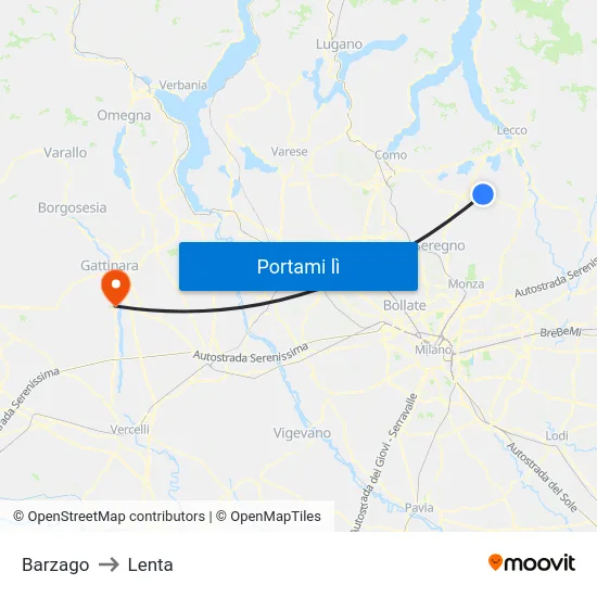 Barzago to Lenta map