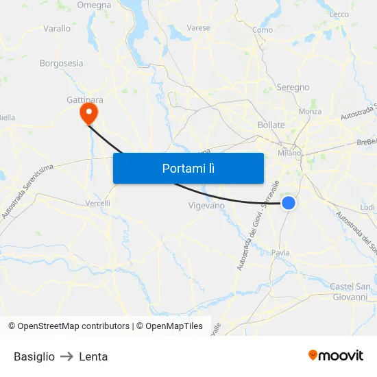 Basiglio to Lenta map