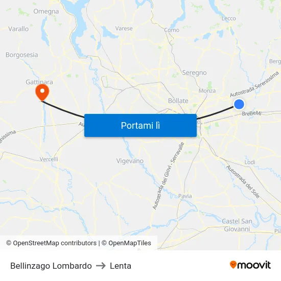 Bellinzago Lombardo to Lenta map