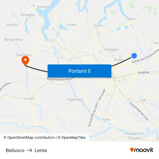 Bellusco to Lenta map
