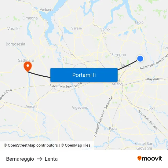 Bernareggio to Lenta map