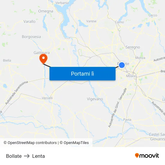 Bollate to Lenta map