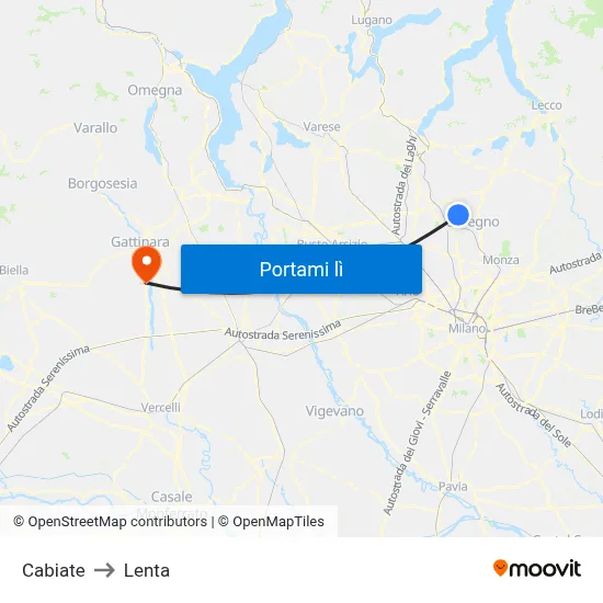 Cabiate to Lenta map