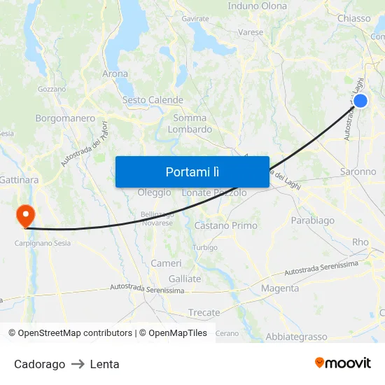 Cadorago to Lenta map