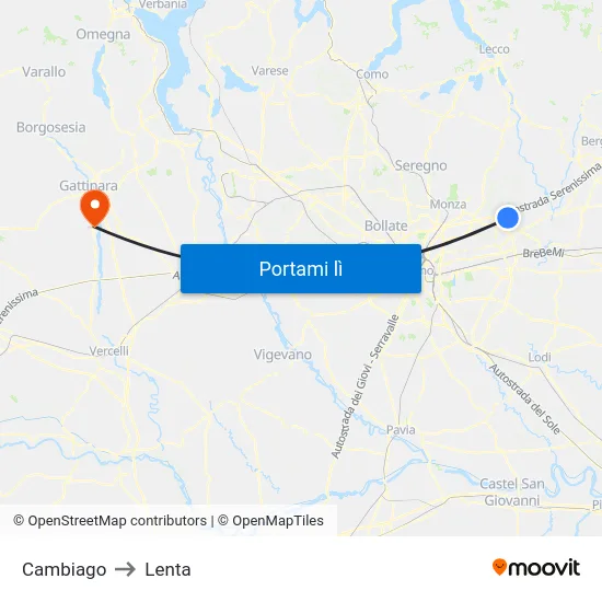 Cambiago to Lenta map