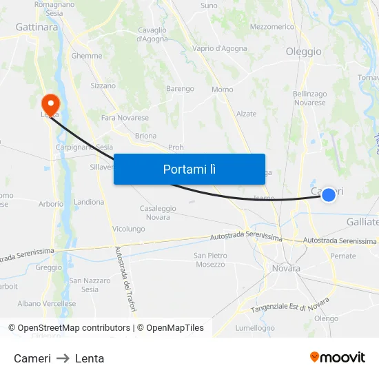 Cameri to Lenta map