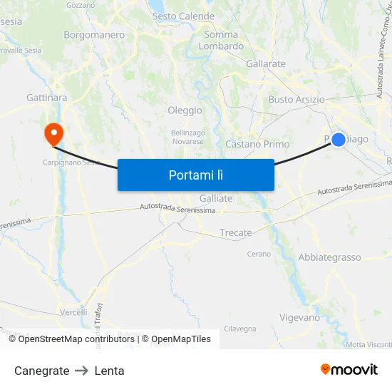 Canegrate to Lenta map