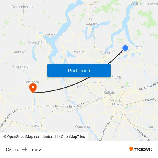 Canzo to Lenta map