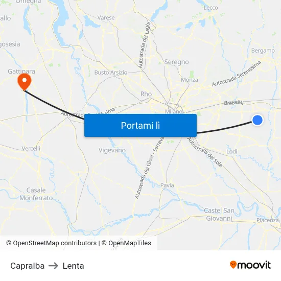Capralba to Lenta map