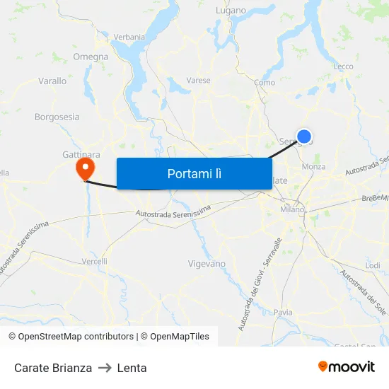 Carate Brianza to Lenta map
