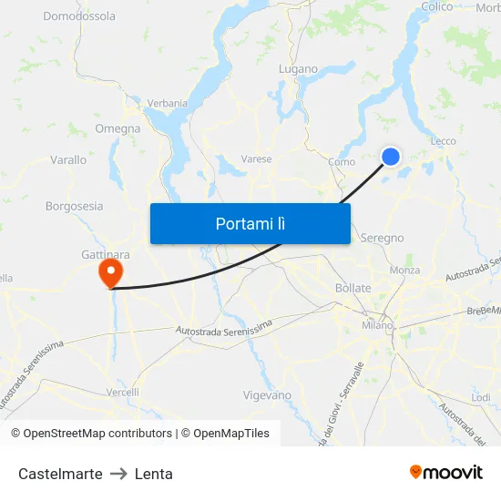 Castelmarte to Lenta map