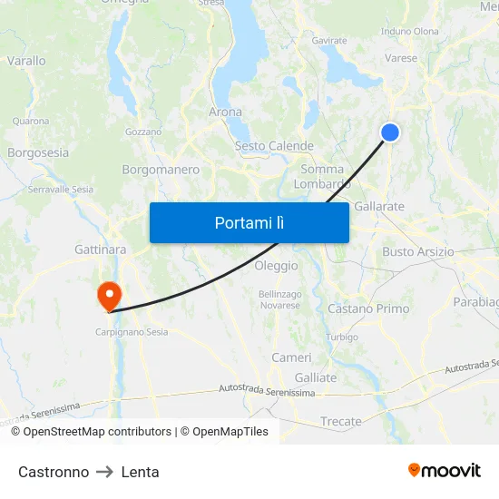 Castronno to Lenta map