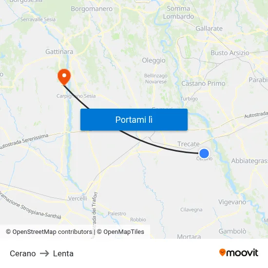 Cerano to Lenta map